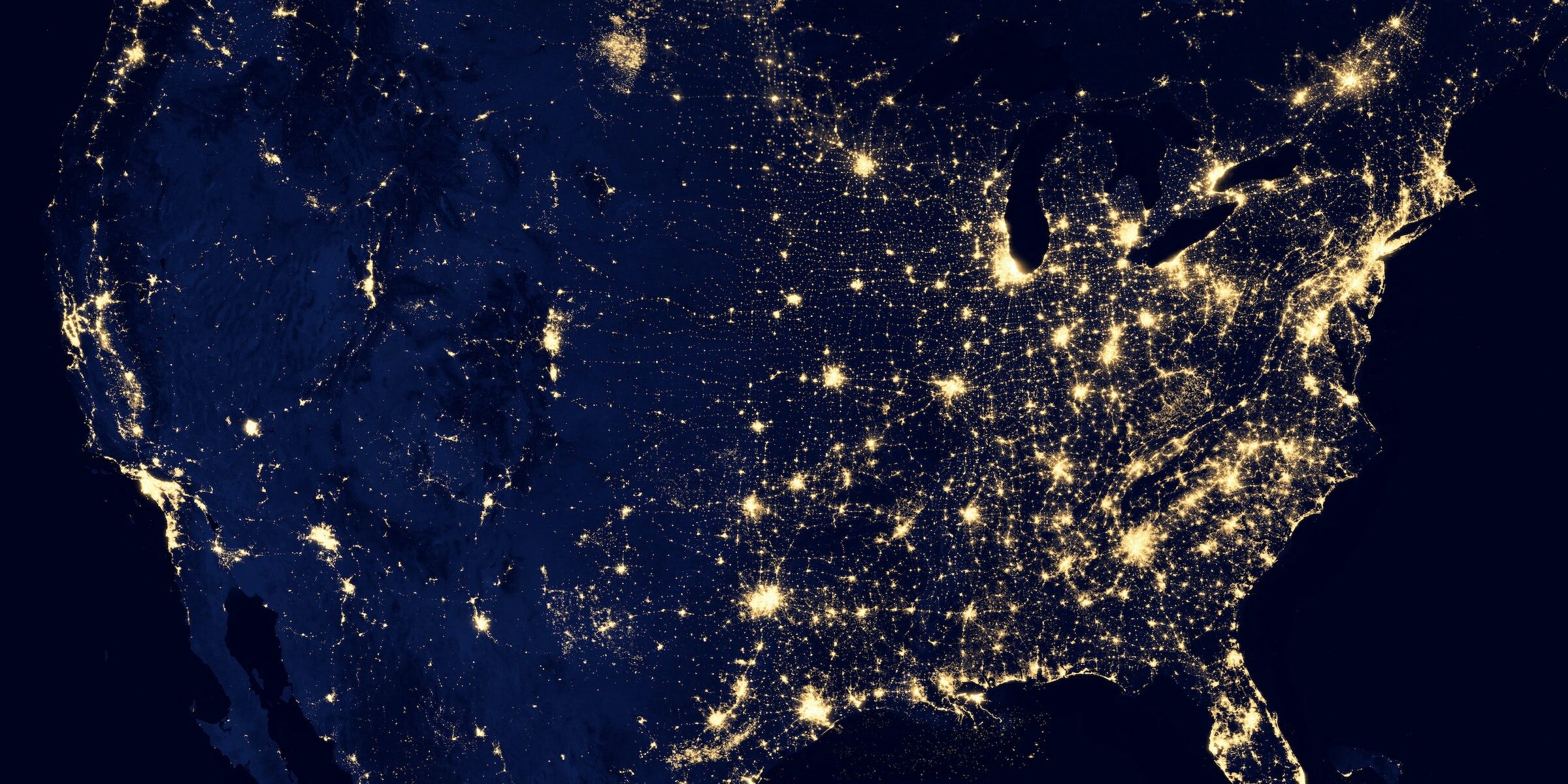 NASA satellte imagery of United States energy usage at night